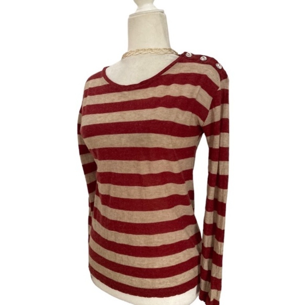 Sonia Rykiel Striped Wool Blend Knit Top with crystal button Shoulder Detailing